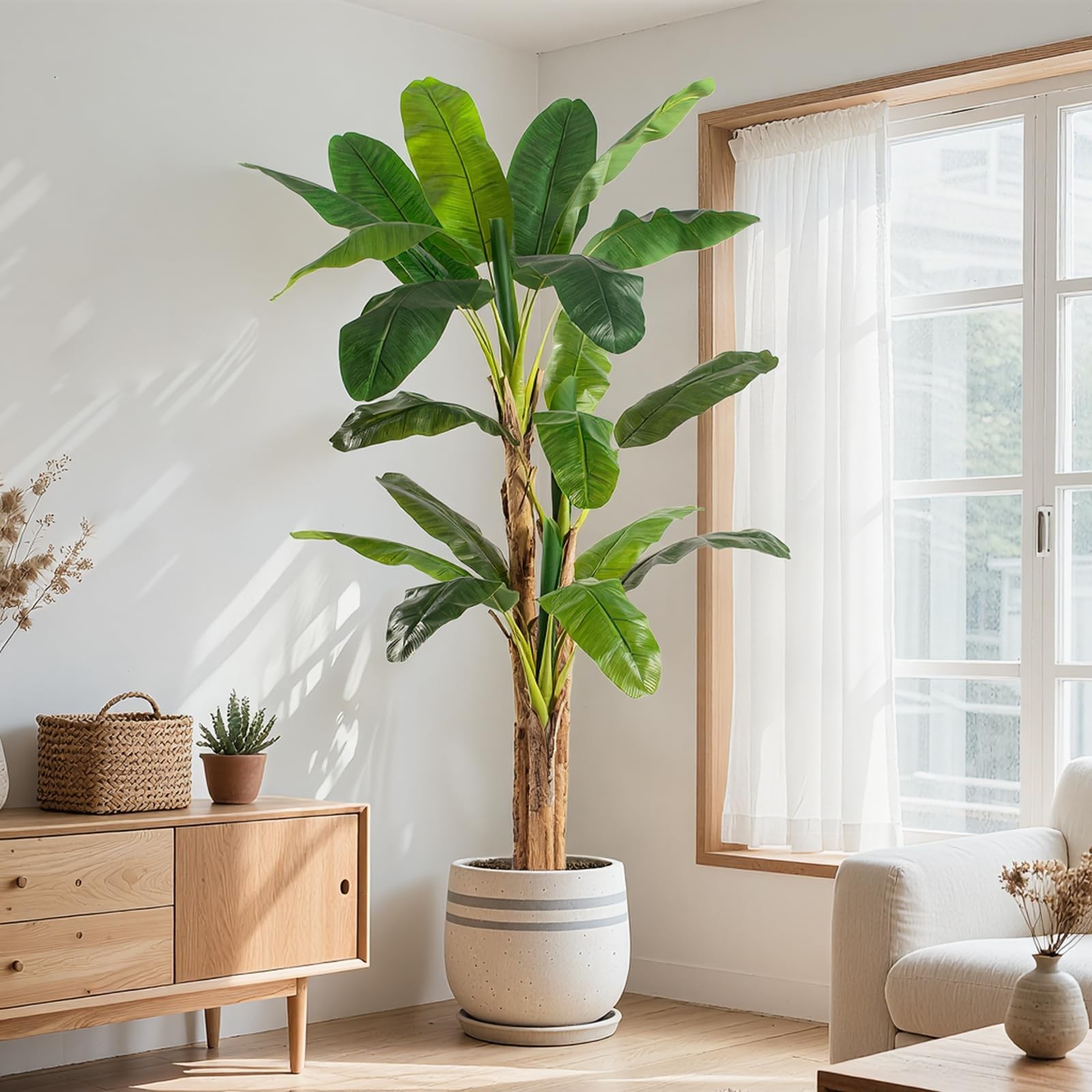 7ft Extra Tall Artificial Banana Tree, Fake Banana Leaf Plant with 19 Faux Ba…