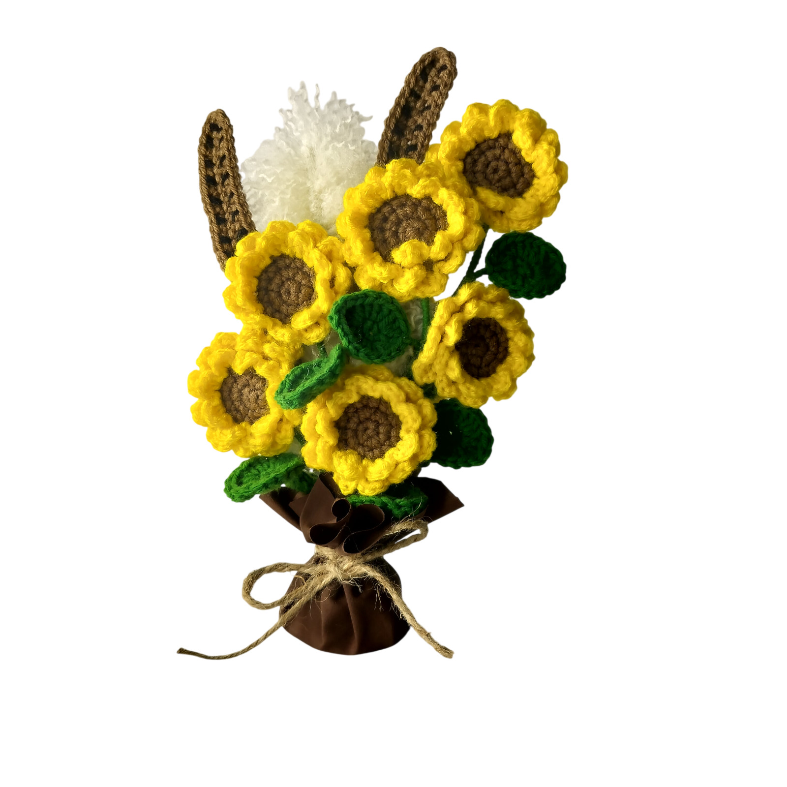 Handmade Crochet Sunflower Bouquet Size Small Free Standing #BohoChic
