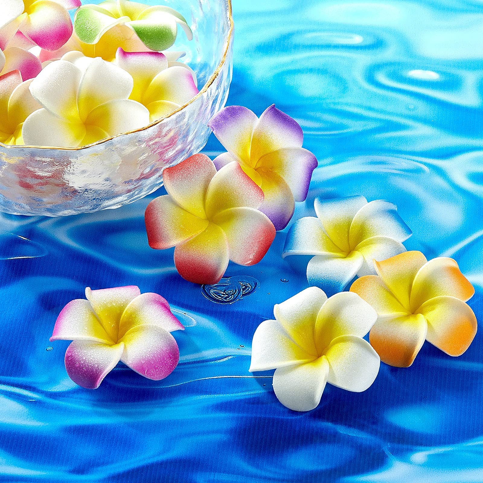 150 Pcs Foam Hawaiian Frangipani Artificial Plumeria Tropical Flower Petals D…
