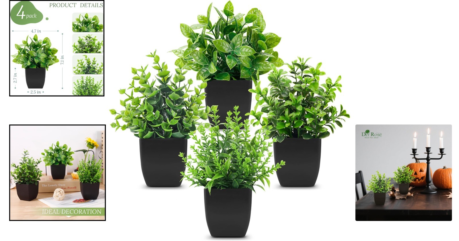 Eco-Friendly 4-Piece Black Faux Plant Set for Home, Office, and Halloween Decor