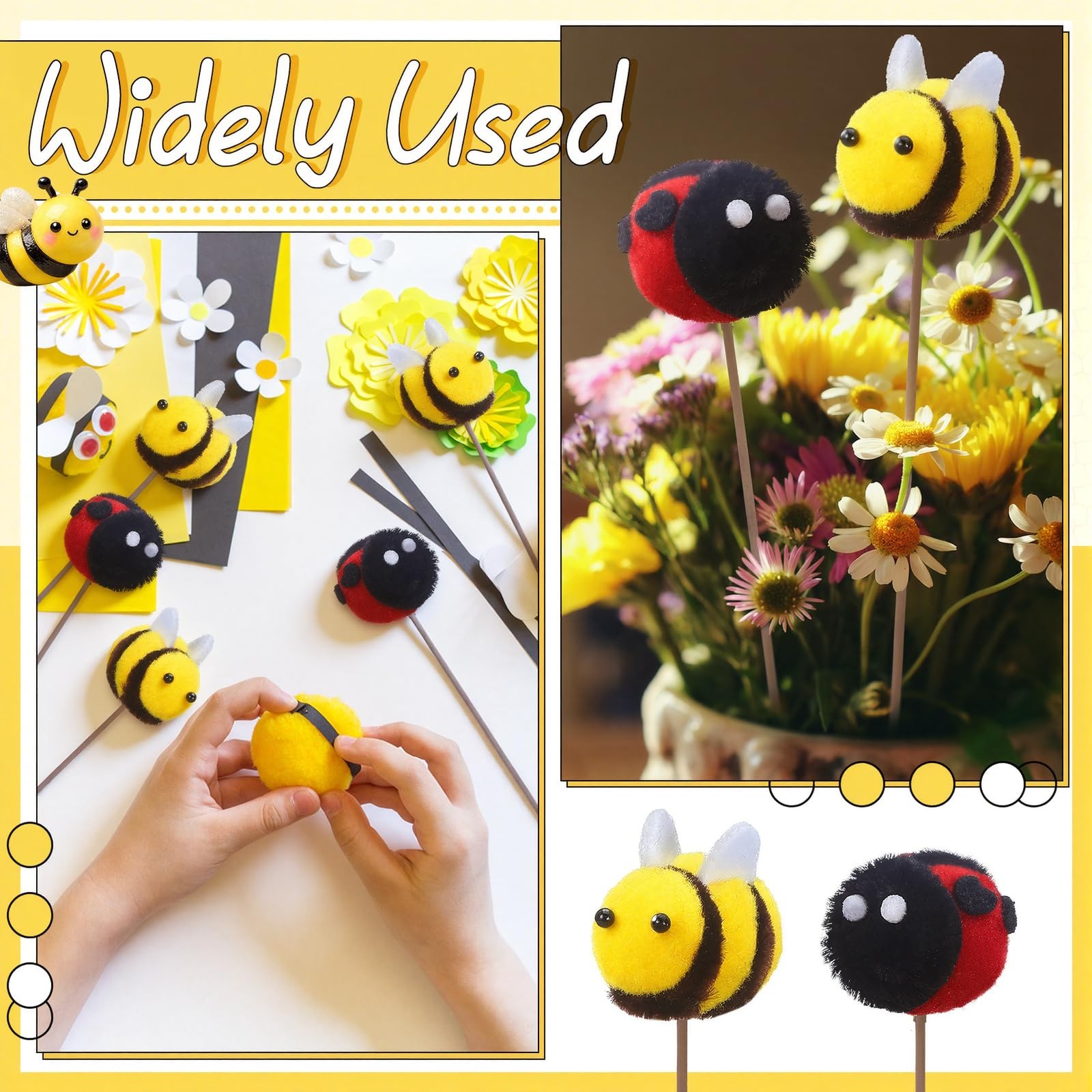 12 Pcs 8.3” Felt Bee and Ladybug Stems for Vase Crafts DIY Decoration Felt 6…