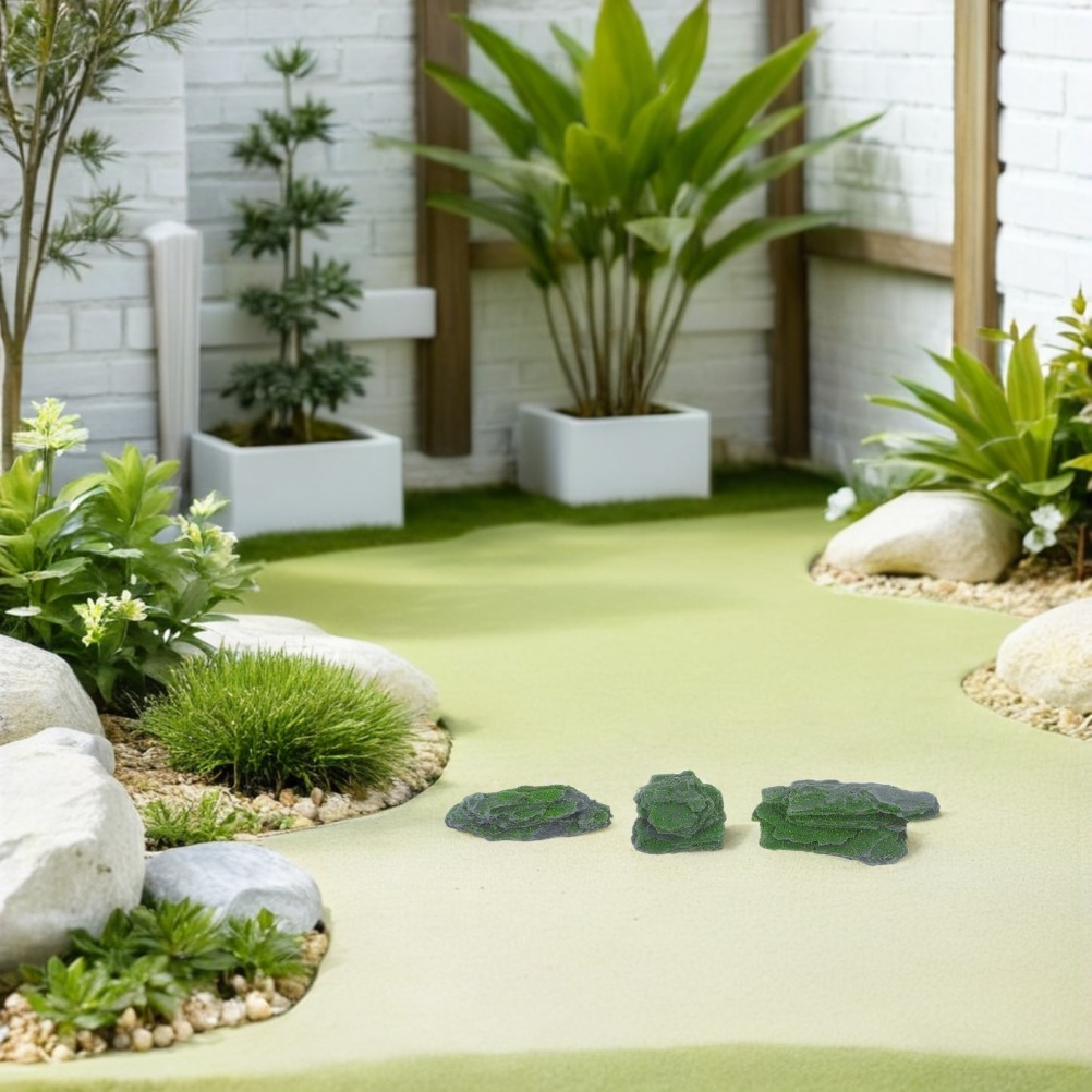 7Pcs Faux Moss Rocks Durable Resin Miniature Stones for Indoor Decoration