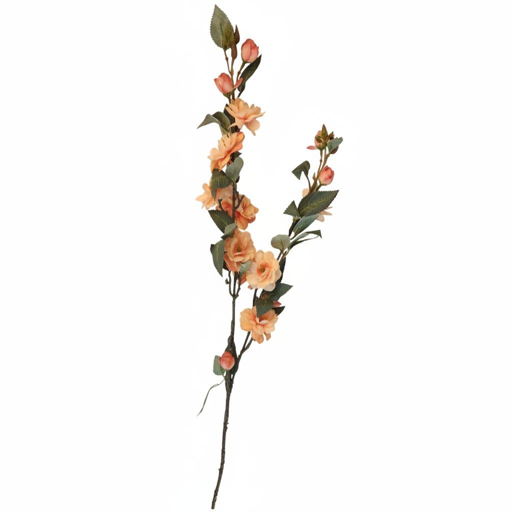 Peach Blossom Stem Artificial Flower Branch 33 Inch Faux Floral Spray Orange Flo