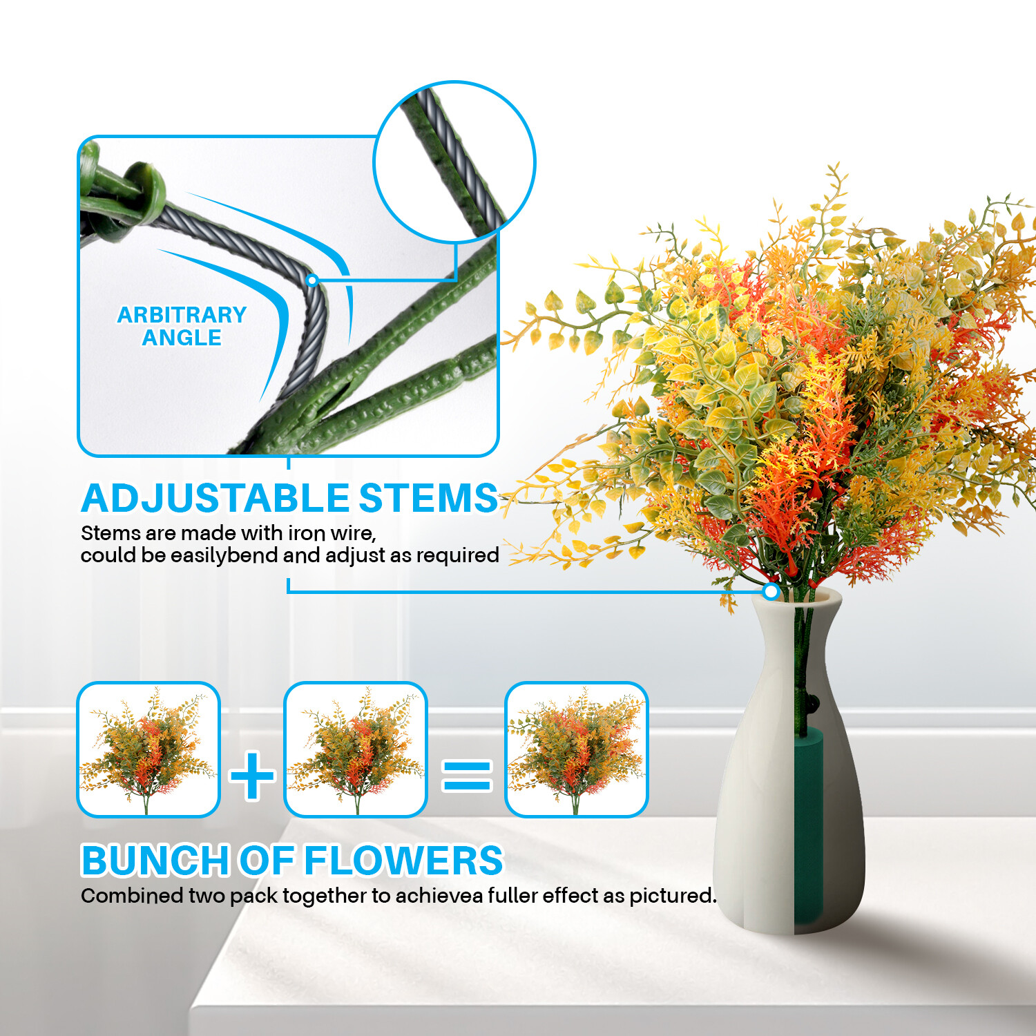 Patio Artificial Flowers 10.5″ Fake Plants Bushes Adjustable Outdoor Orange