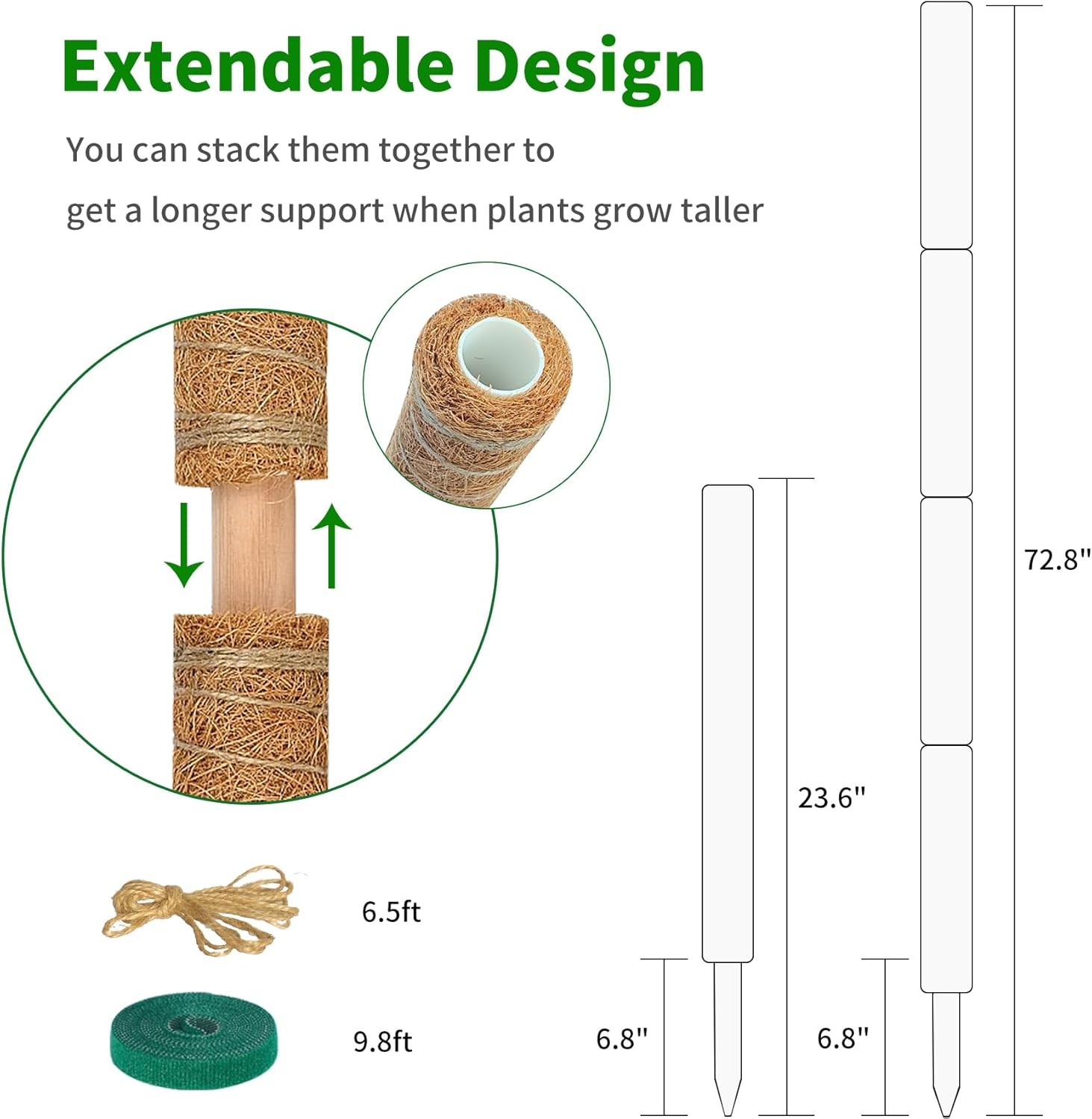 Moss Pole, 4 Pack 17Inch Monstera Plant Support Stackable Moss Poles for Plants,
