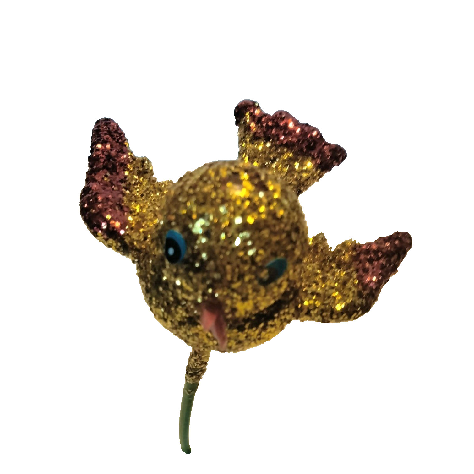 Glitter Gold Bird Ornament Green Wire Stem Decoration Crafting