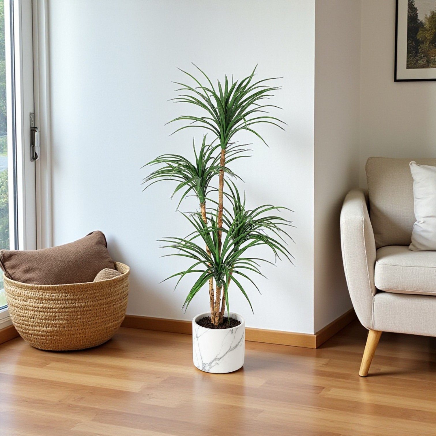 Artificial Dracaena Tree 4 ft. Realistic Fake Adjustable Branches Lifelike Faux