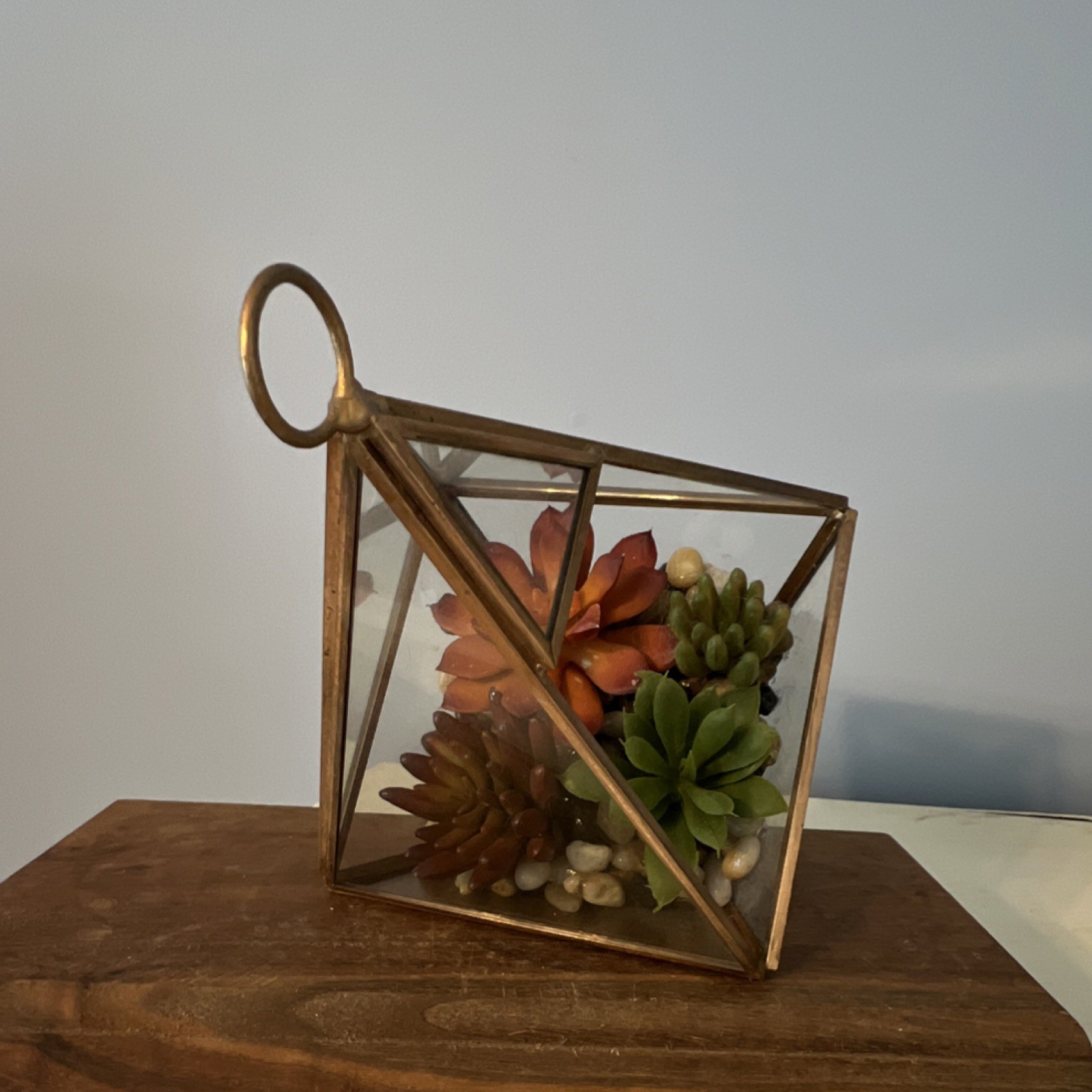 Artificial Succulent Hanging Terrarium Arrangement Glass & Metal Green Gold