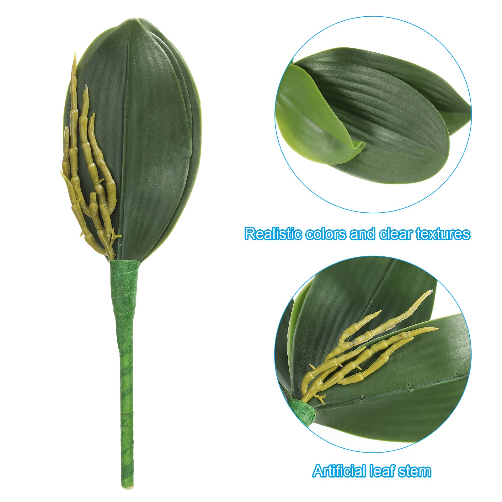 3pcs, 8.66 Inch Faux Orchid Leaves 5 Petals Artificial Leaf with Stems