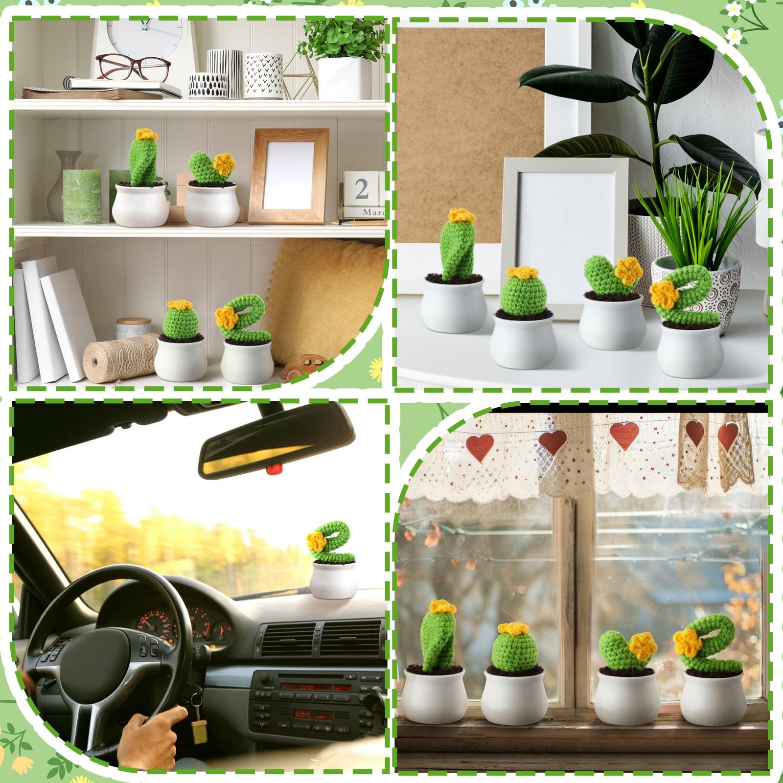 4 Pcs Crochet Cactus Love Knitted Potted Plants Mini Knitting Cactus Handmade…
