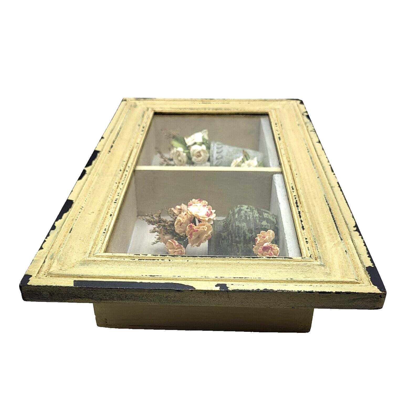 Vintage Rustic Wood Framed Shadow Box Flowers Pots Farmhouse Decor 14x8x2” us