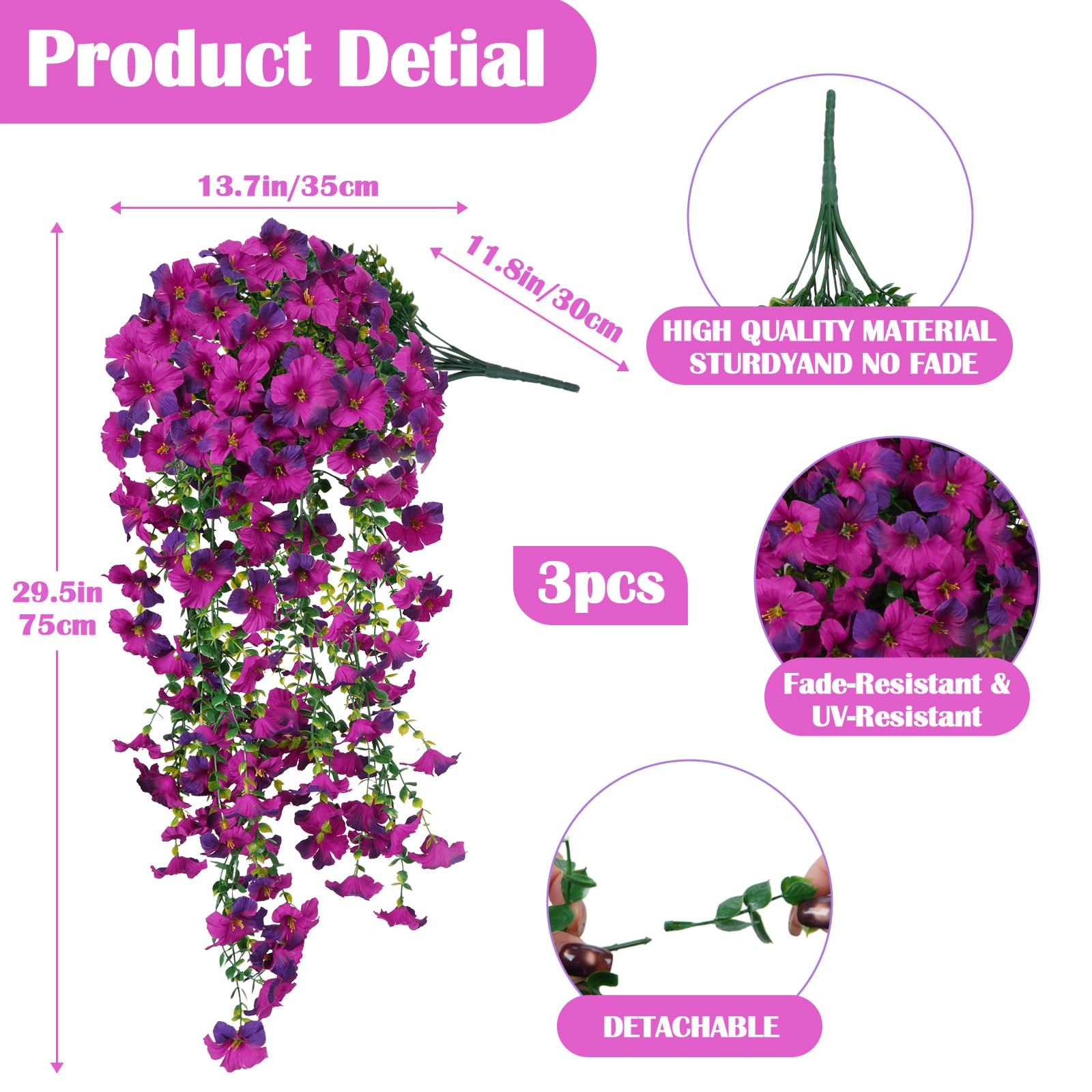 3PCS 396 Heads Artificial Morning Glory Flowers for Outdoors Faux Hanging Flo…