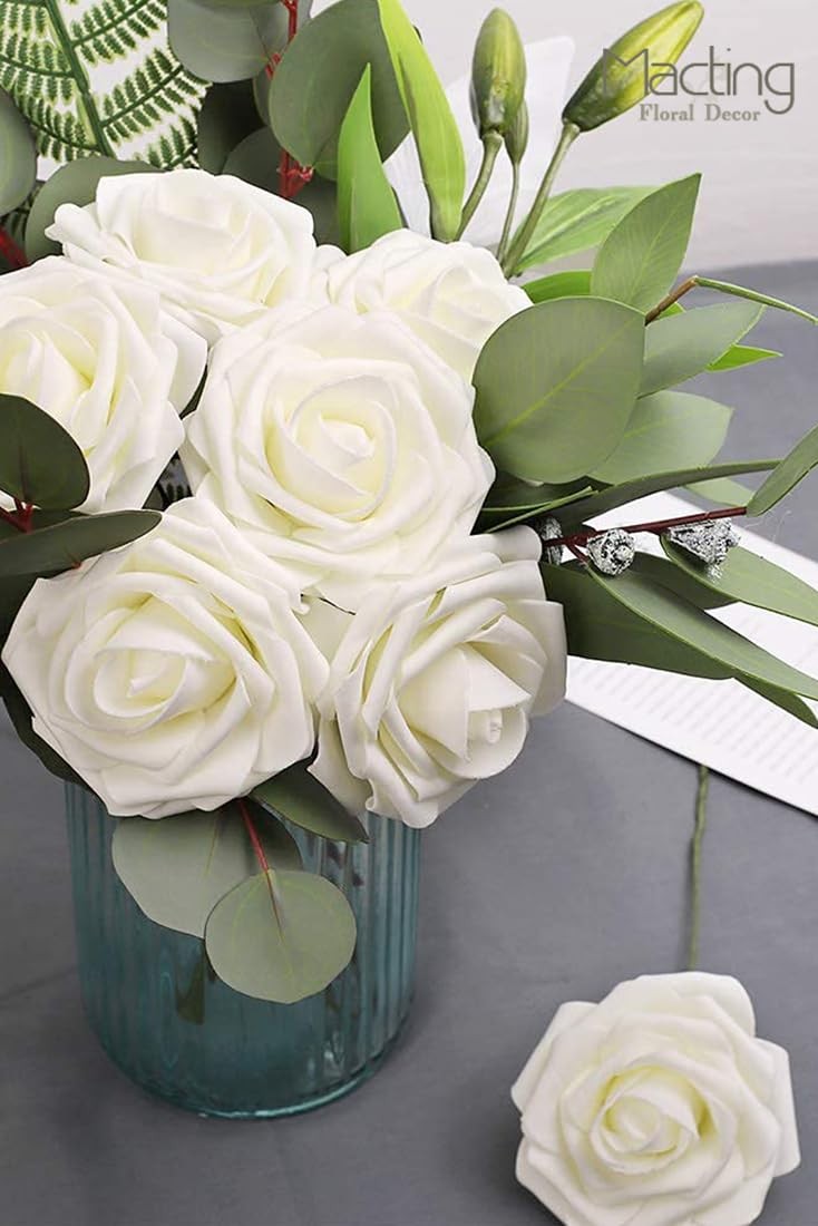Artificial Flower Roses 30PCS Real Looking Fake Roses with Stem Foam Flowers …