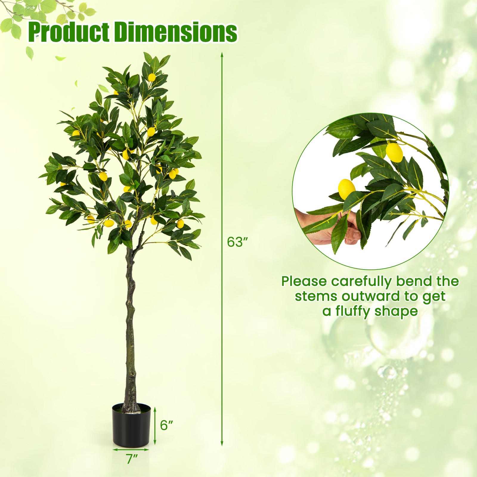 2 PCS 5.2 FT Tall Artificial Lemon Tree w/ Lemon Fruits, Cement Pot for Office