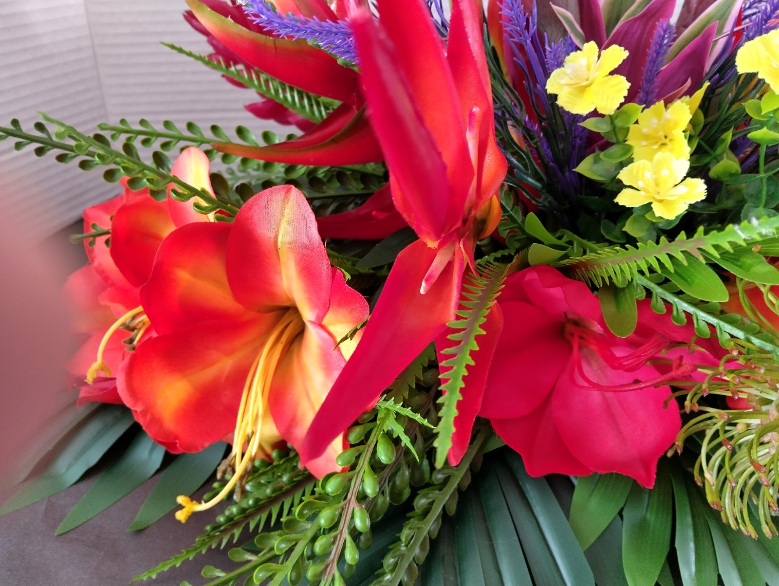 Tropical Table Centerpiece (with purple flowers)