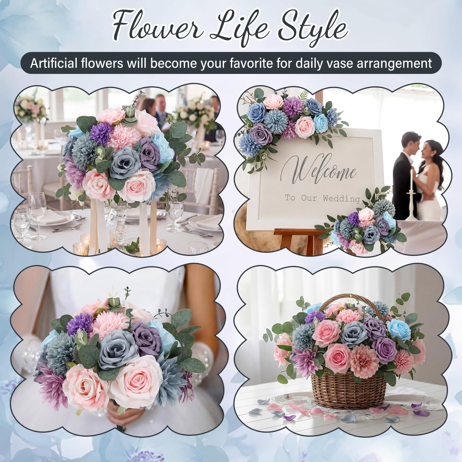 98 Pcs Artificial Flowers Bouquet Assorted Faux Flowers Heads with Stem Eucal…