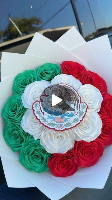 Mexico Eternal Rose Bouquet 18 Ct Roses Green, White & Red $95 Handmade By Me