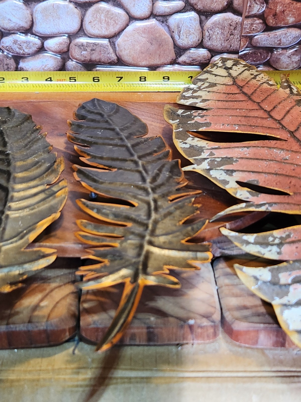 3 stamped steel LEAVES 27″ 15″ 14″ Wall Art NEW-Vintage STOCK-STEAMPUNK ART