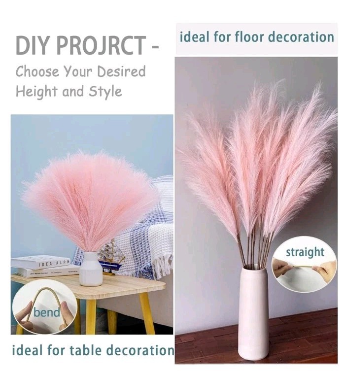 8 PCS Faux Pampas Grass Decor 38″/3.1FT Tall Fake Pompas Floral Large Pink