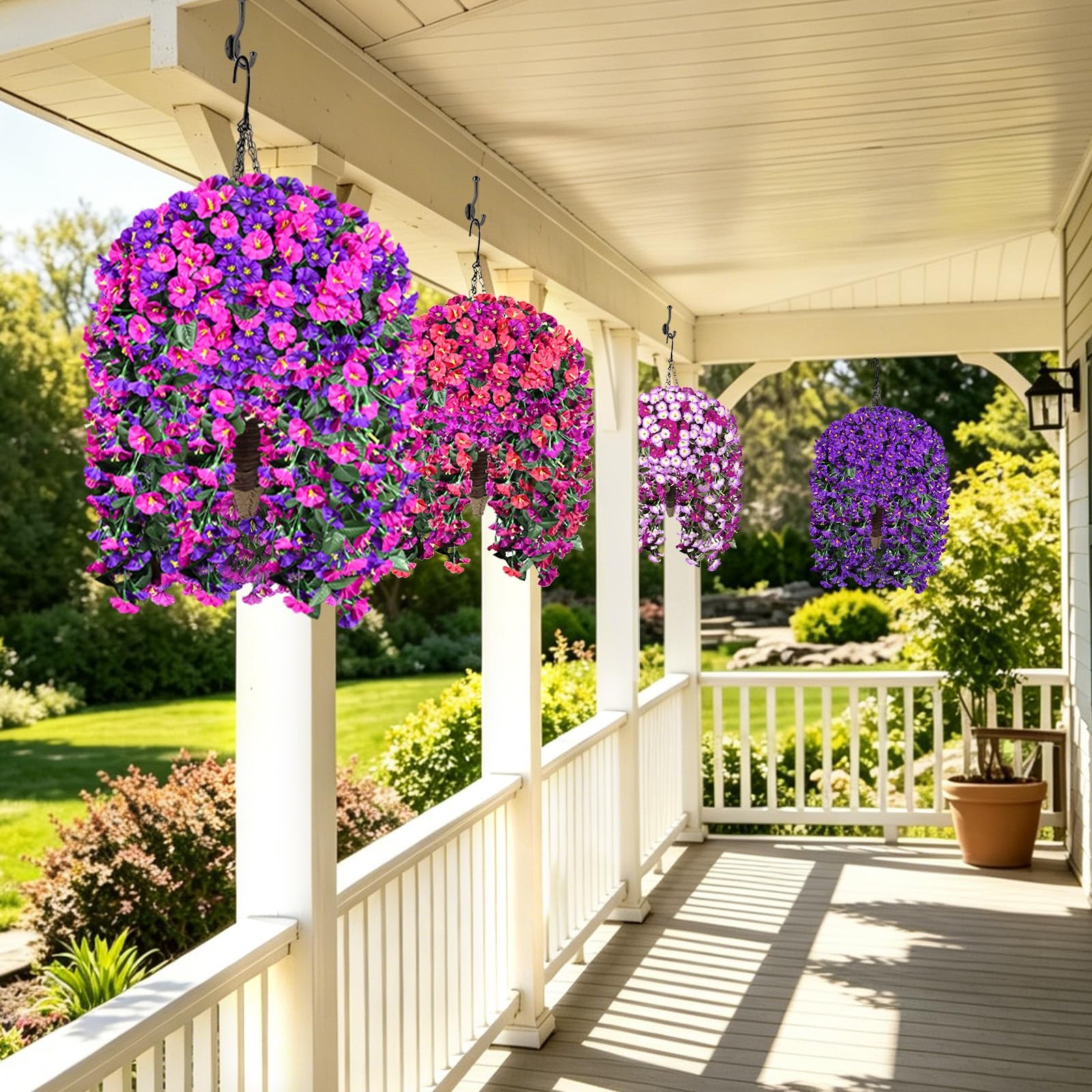 2Pcs 300 Blooms Artificial Hanging Flowers Plants for Outdoor, UV Resistant S…
