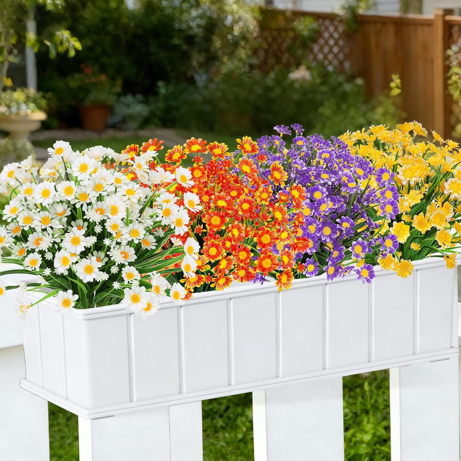 8 Bundles Artificial Daisy Flowers for Outdoors Summer Decor, UV Resistant No Fa