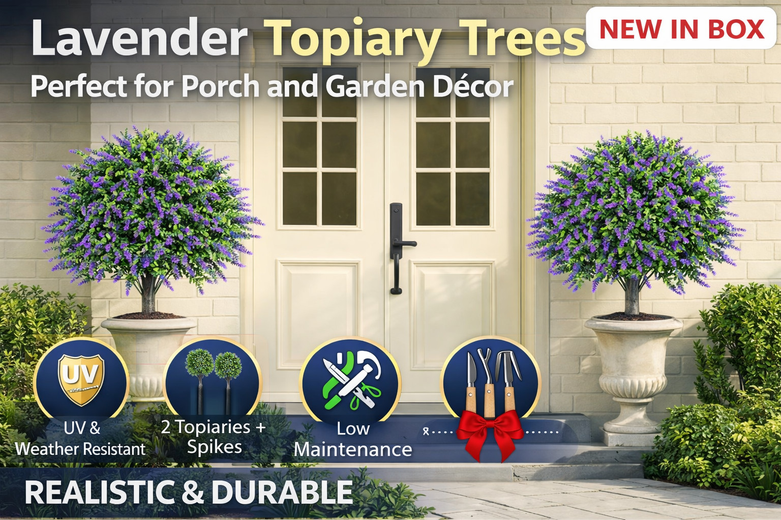 2 Packs Artificial Boxwood Topiary Ball Bush for Outdoor with Spike UV Resistant
