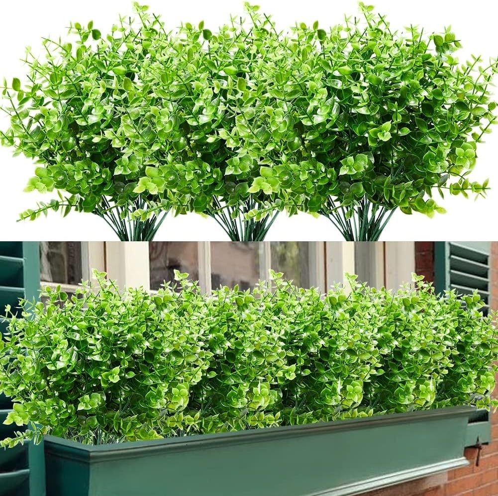 Lifelike Boxwood Shrubs – 8 Bundles of Fake Greenery for Indoor & Outdoor Use