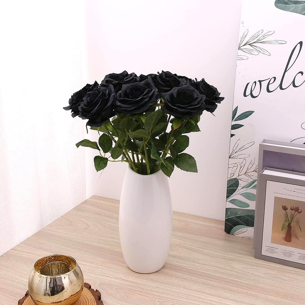 12PCS Artificial Roses Realistic Velvet Silk Flowers Long Stem Faux Flowers Bouq