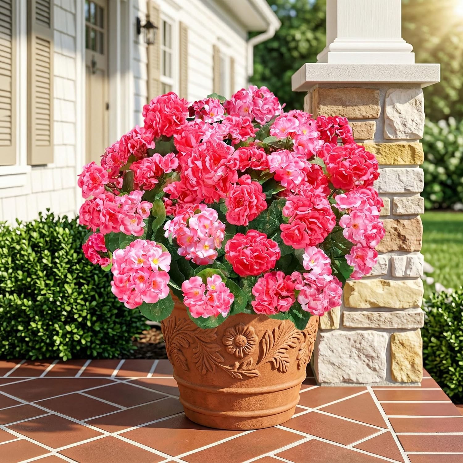 Fake Geraniums Artificial Flowers for Outdoors, 6 Bundles Silk Geraniums Flow…