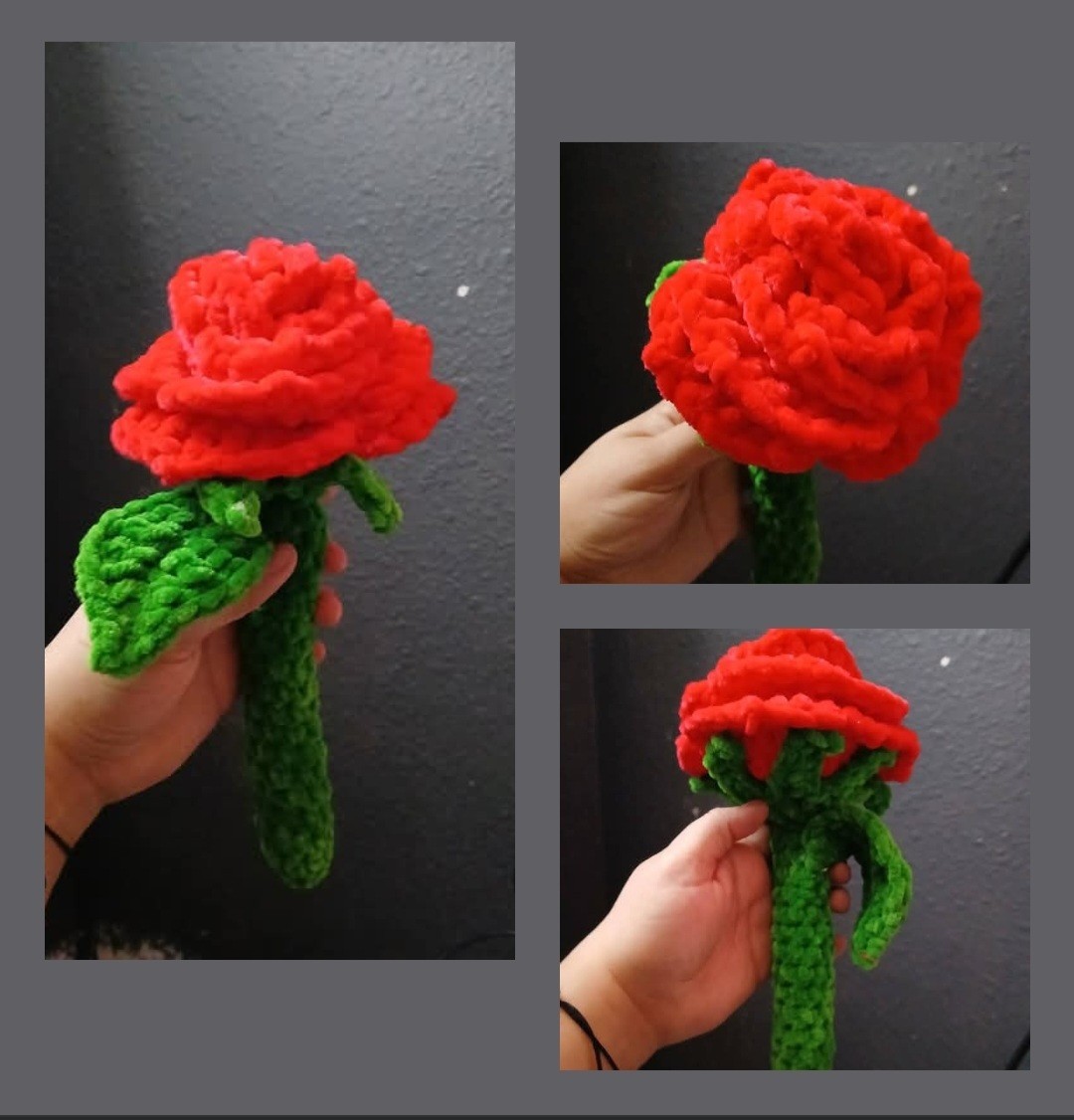 Jumbo Red Rose Crocheted Bouquet For Her Rosa ROJA Jumbo Para Ella