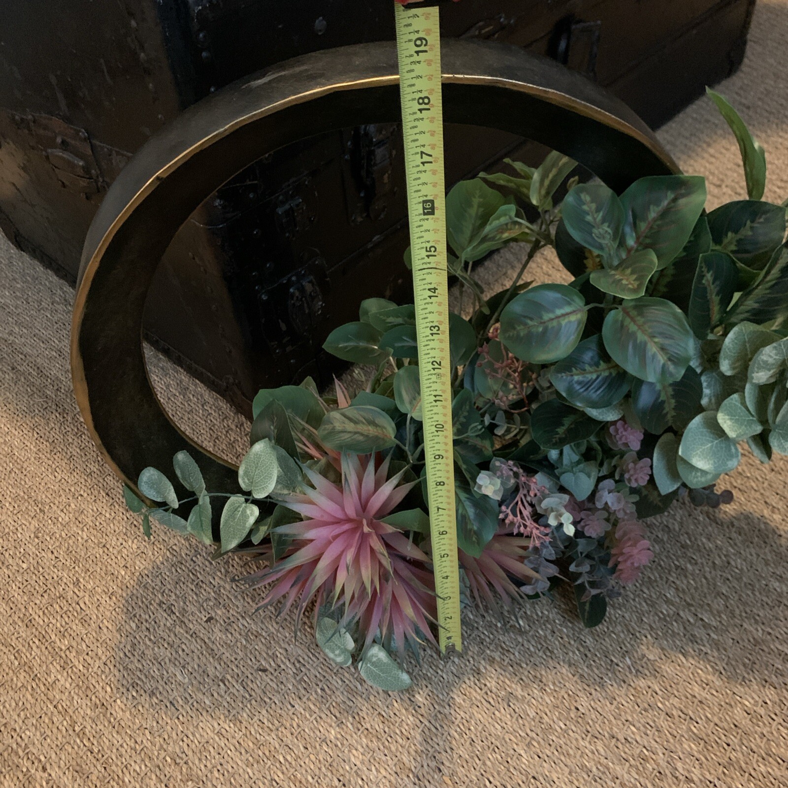 Unique Handcrafted Table Top Faux Floral Arrangement In Circular Decor Base
