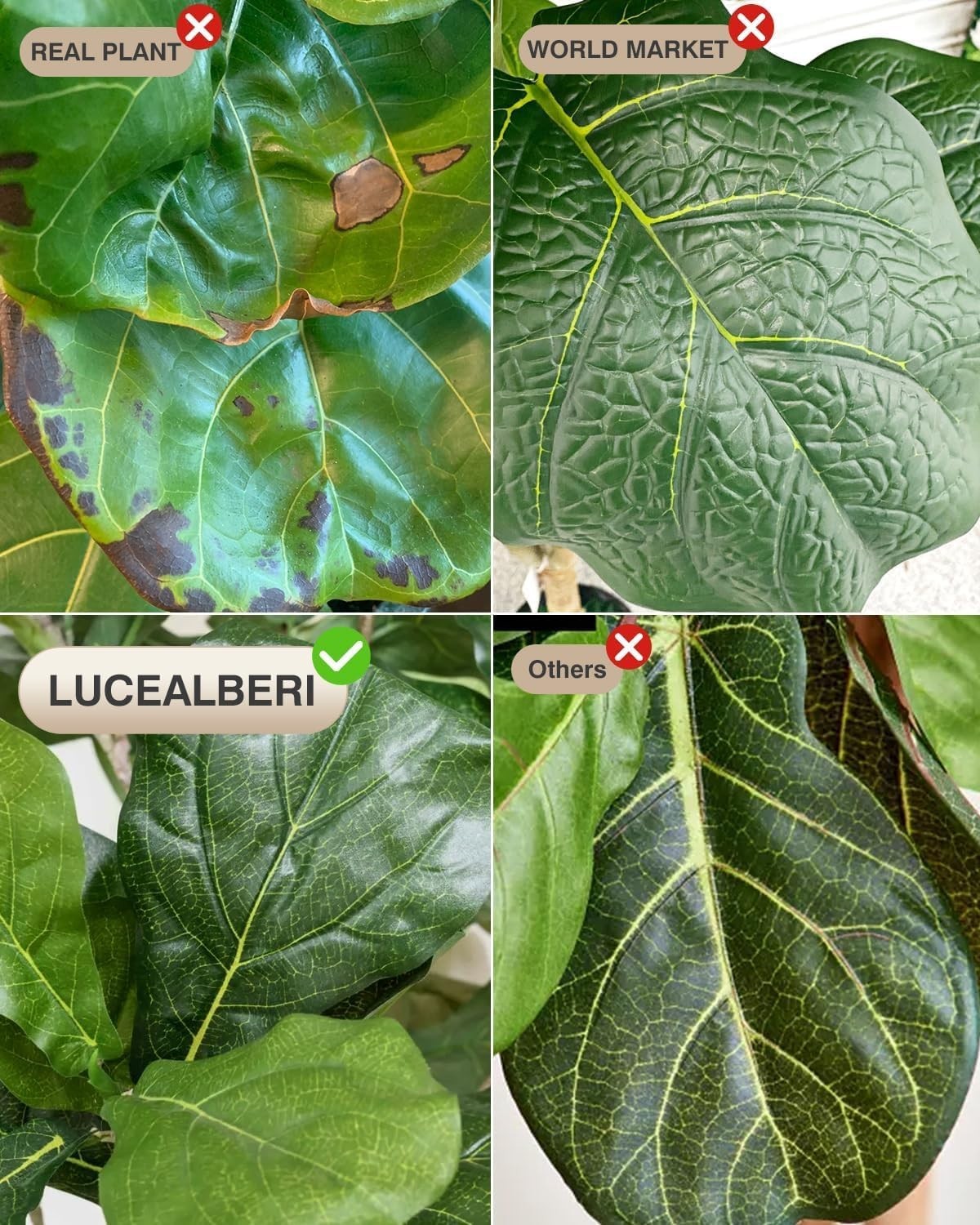 Artificial Fiddle Leaf Fig Tree Indoor Faux Plant with White Planter 5ft