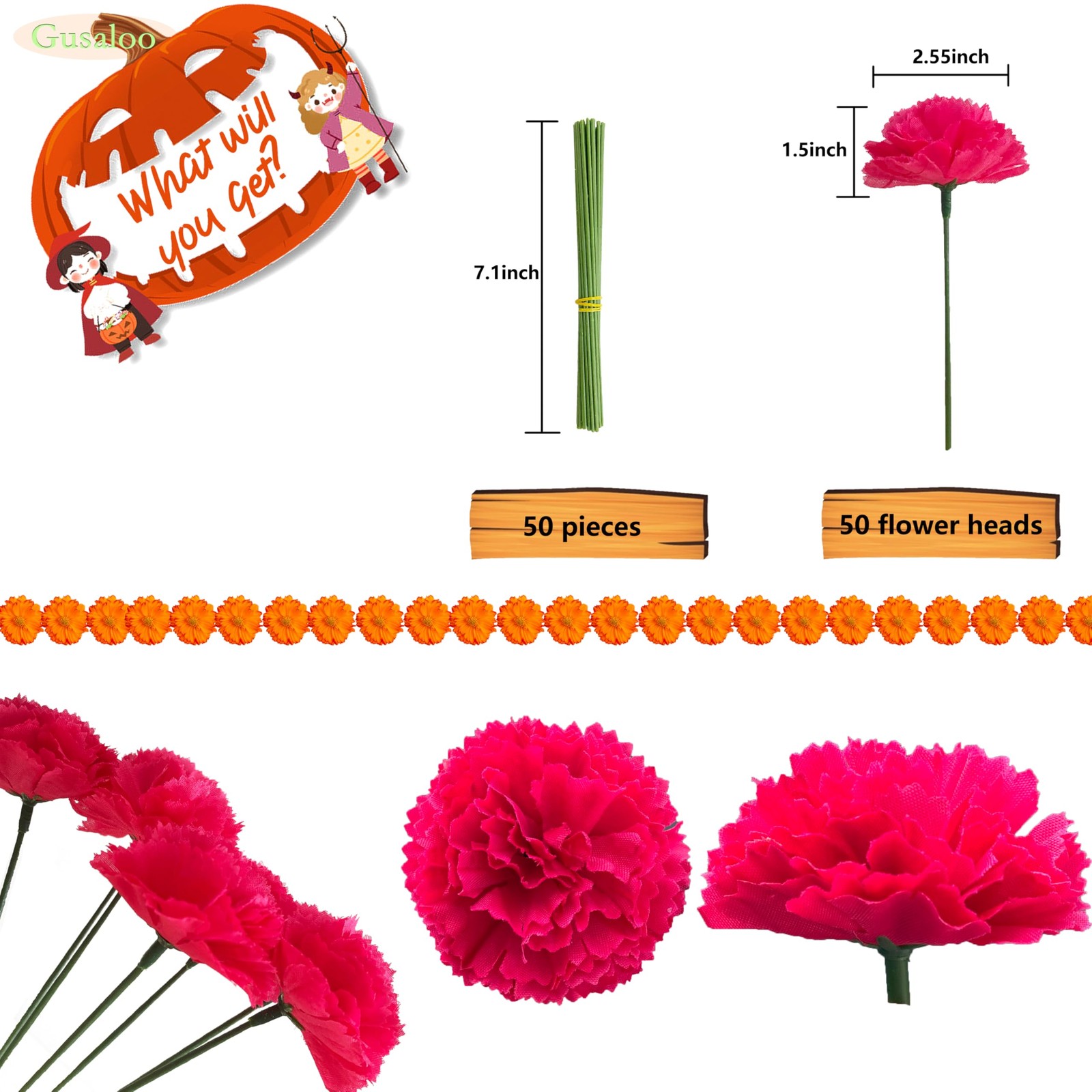 Marigold Flower Heads Bulk 50Pcs, Faux Mexican Marigold Artificial Flowers fo…