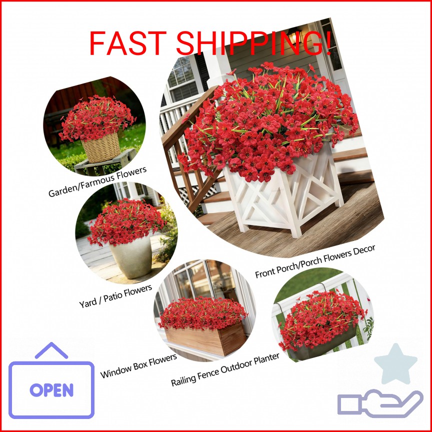 20 Bundles Artificial Flowers for Outdoors, UV Resistant Fake Flowers with Plast