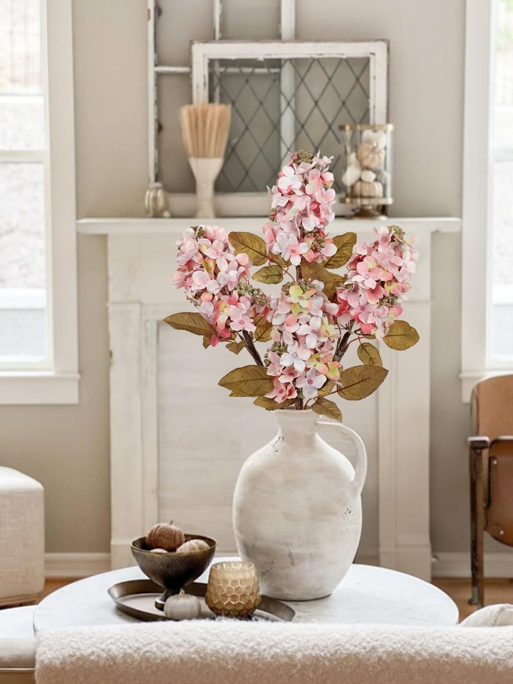 Fake Fall Flowers Artificial Silk Dried Hydrangea with Seed 4 PCS Artificial …
