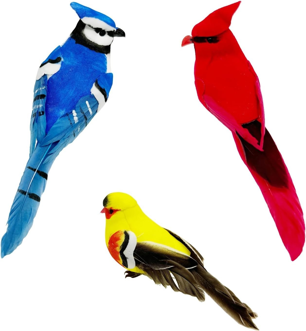 Realistic Bird Ornaments 3pcs Red Cardinal Blue Jay Goldfinch for Christmas