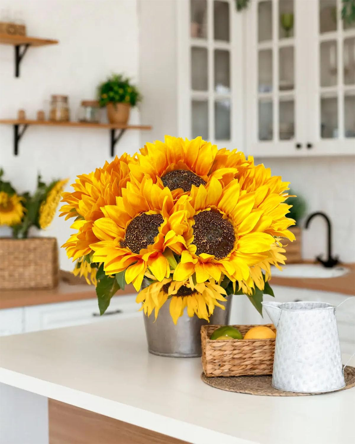 10PCS Sunflowers Artificial Flowers, Fake Silk Sunflower with Long Stem, Artific