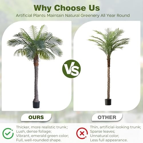 6FT Artificial Coconut Palm Tree, 1 Pack, UV Resistant Faux Sago Palm Plant f…