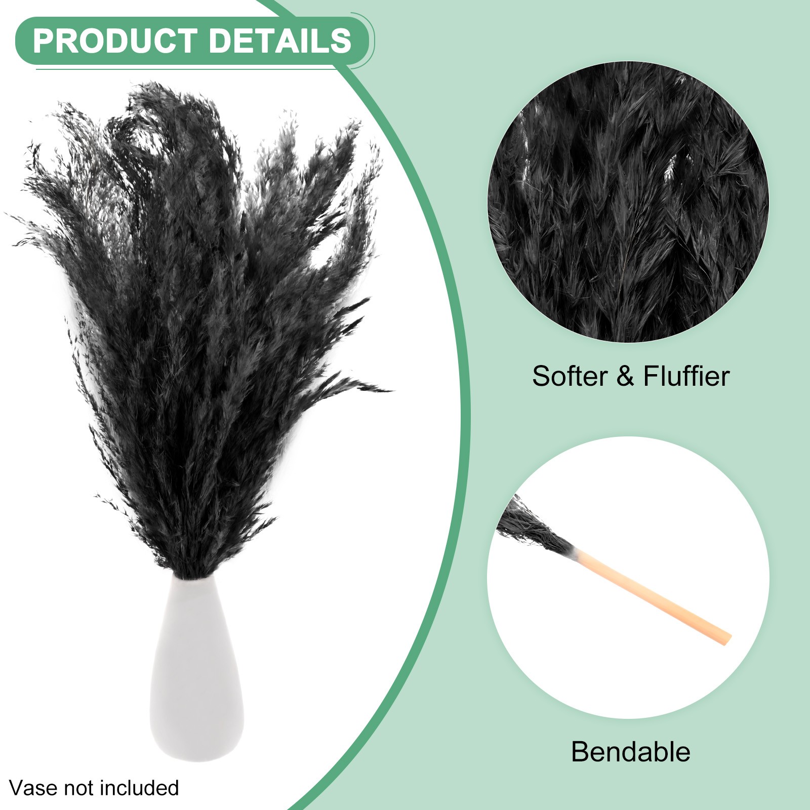 10-Pack Faux Pampas Grass 18 Inch for Home Decor/Wedding [Black]