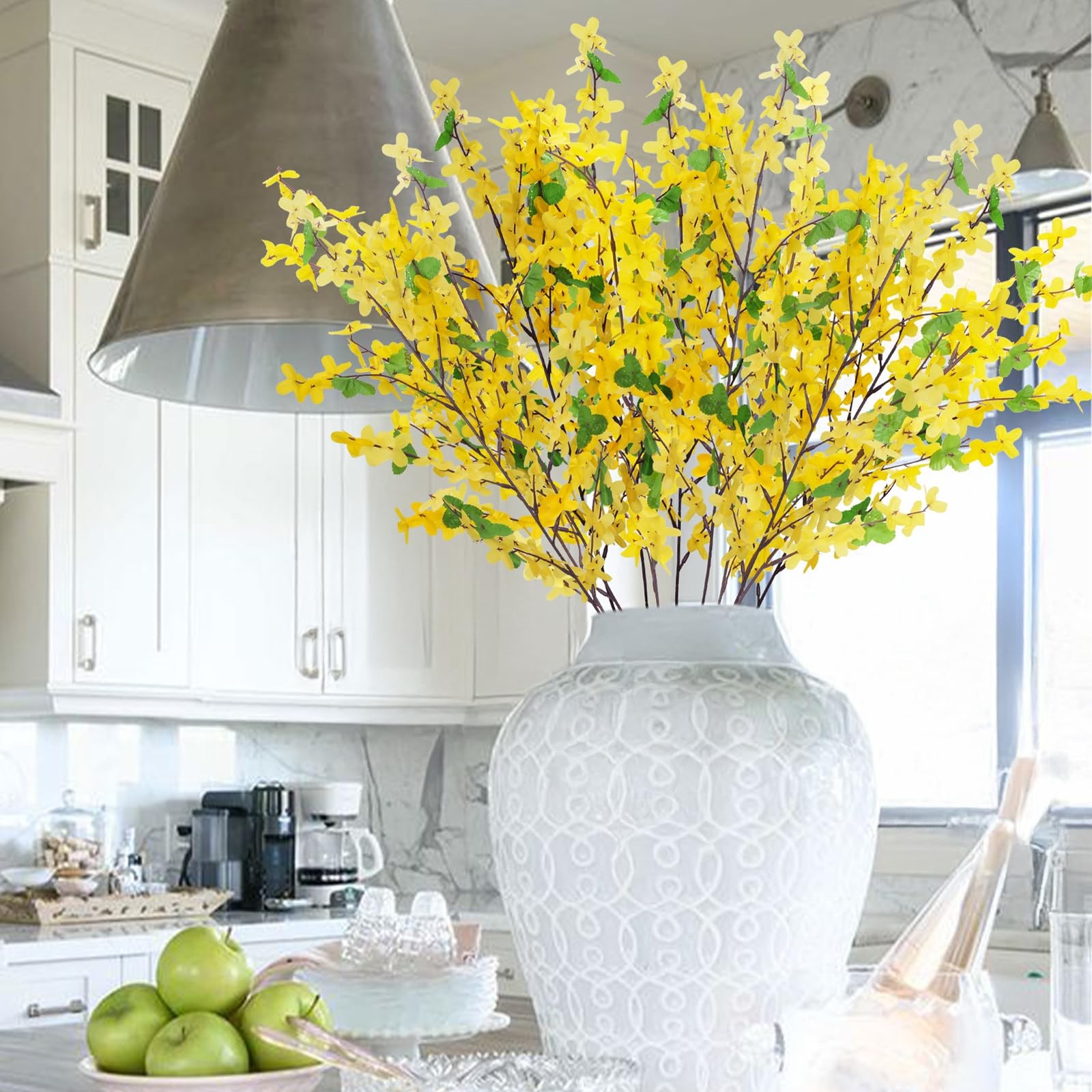 Yellow Artificial Flowers 12Pcs 23.6in Forsythia for Vase Decor