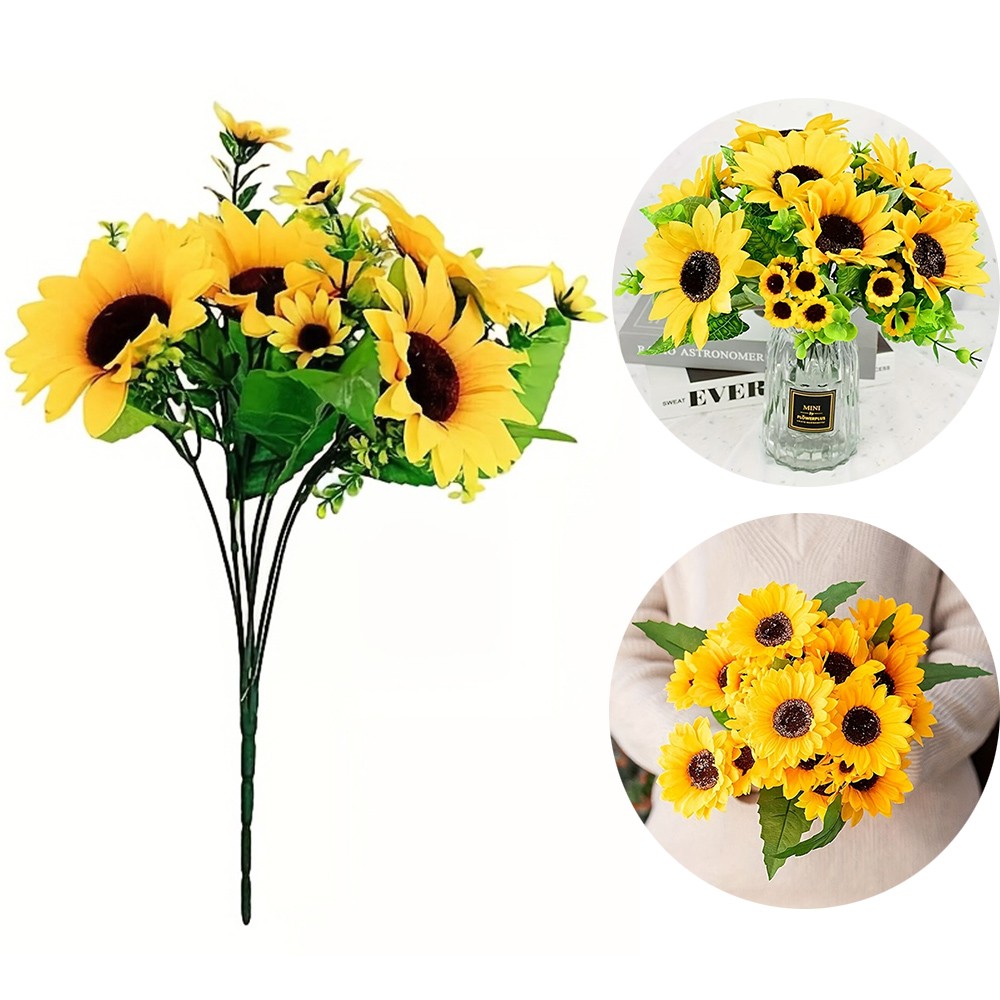 26-Head Artificial Sunflower Bouquet Silk Fake Flowers Wedding Home Decoration