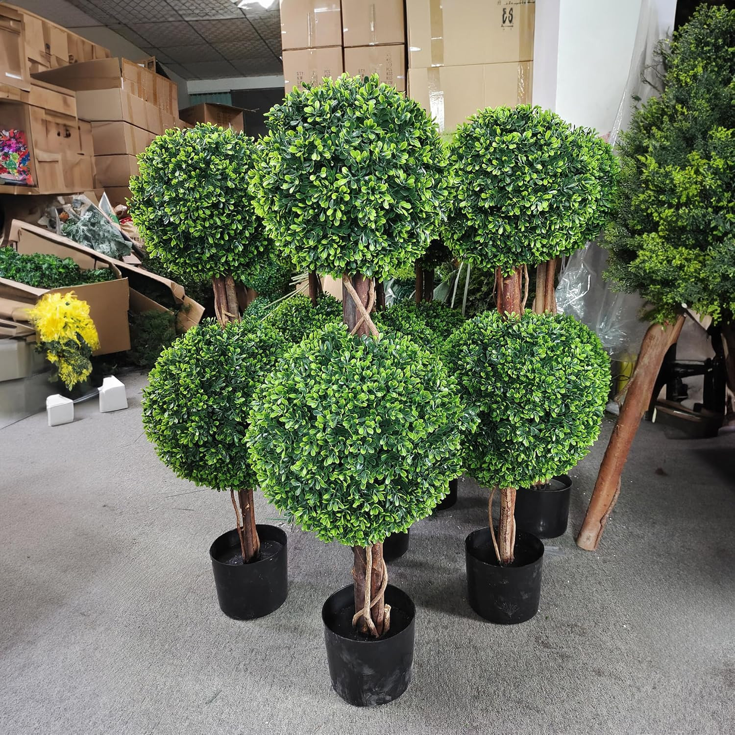 Set of 2 3Ft Lifelike Boxwood Double Ball Topiary Trees for Home & Garden