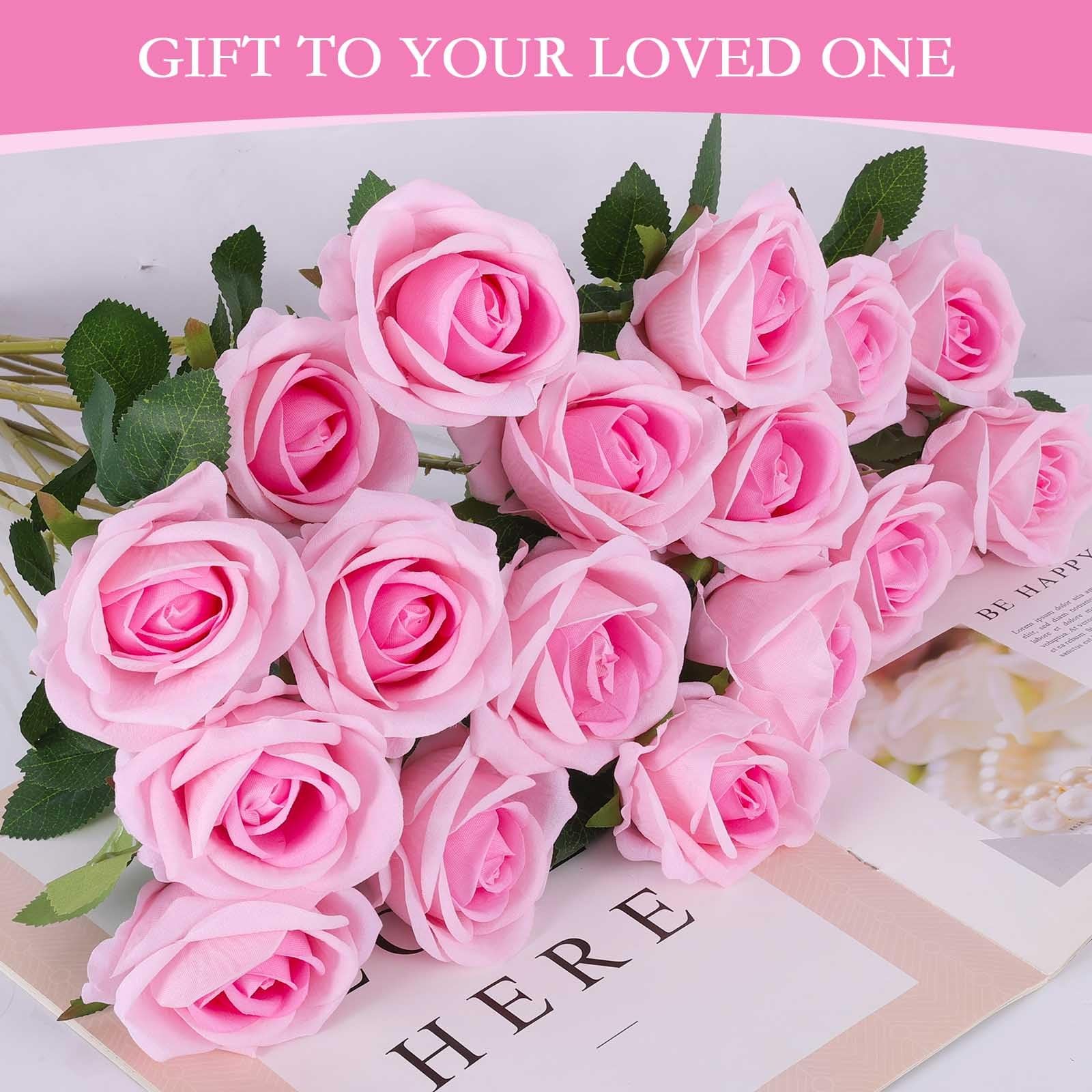 50 PCS Pink Artificial Roses Bulk Fake Silk Flowers For Wedding Centerpieces