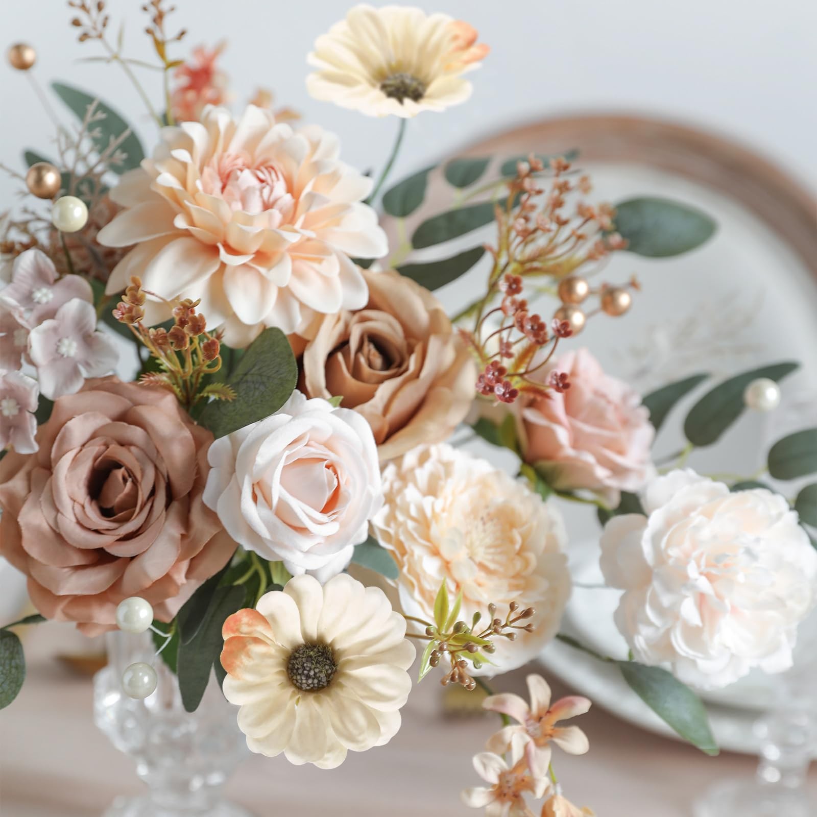 Artificial Flowers Combo Set Fake Flower Leaf Box with Stems for DIY Wedding …