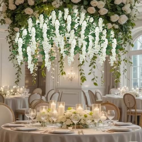 Wisteria Garland Artificial Flowers Floral Vines White 6.56 ft Silk Fake