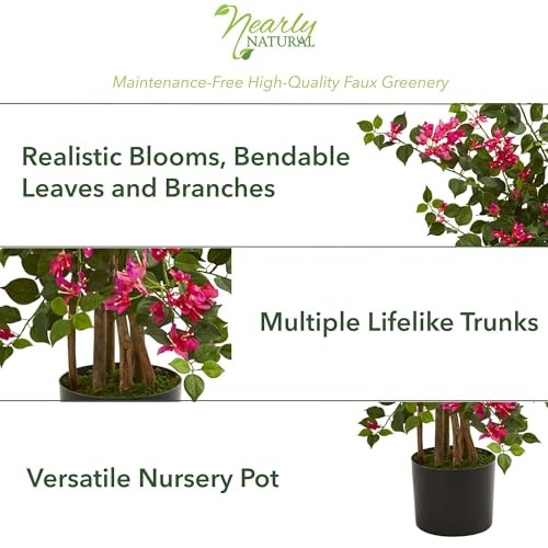 42in Artificial Bougainvillea Tree with Pink Blooms and Green Foliage – Faux