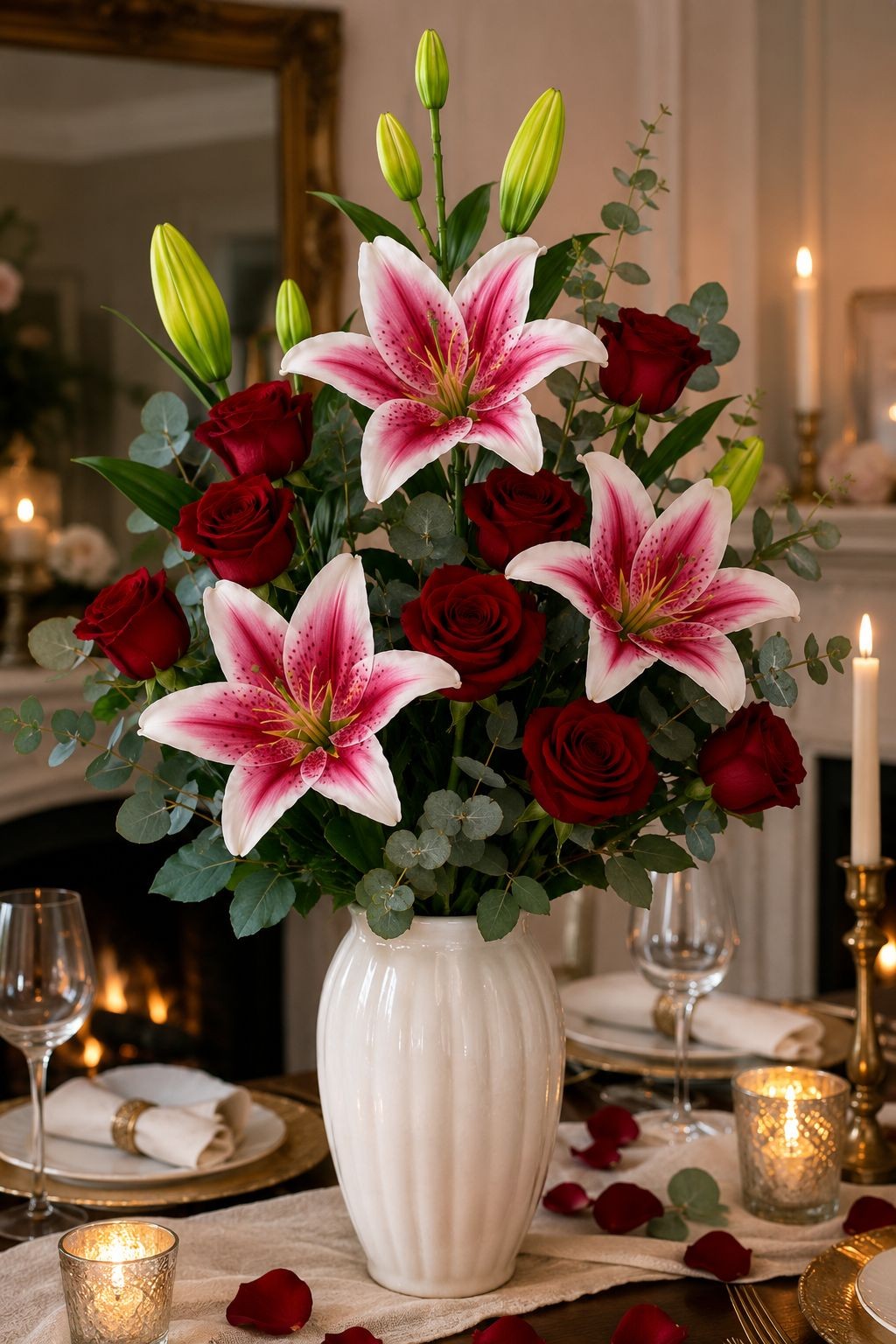 Pink Real Touch Lily Stems, Artificial Stargazer Lilies, Faux Lily Flowers, Tall