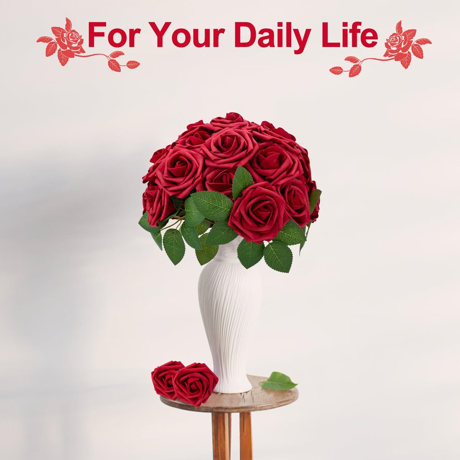 SPORTYOUTH 100Pcs Artificial Flowers Red Foam Fake Roses Bulk with Stems, Val…