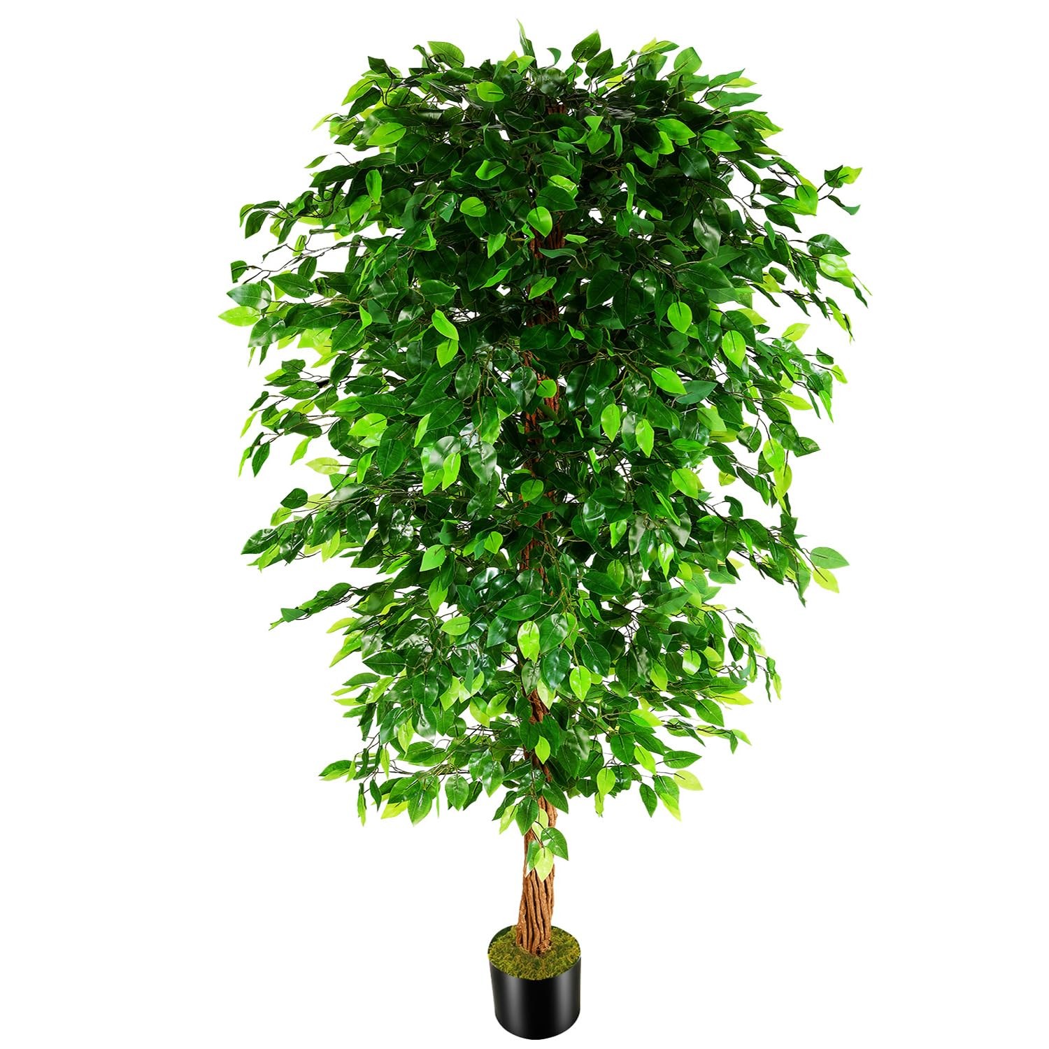 OXLLXO 7ft Artificial Ficus Silk Tree (82in) with Plastic Nursery Pot Faux Tr…