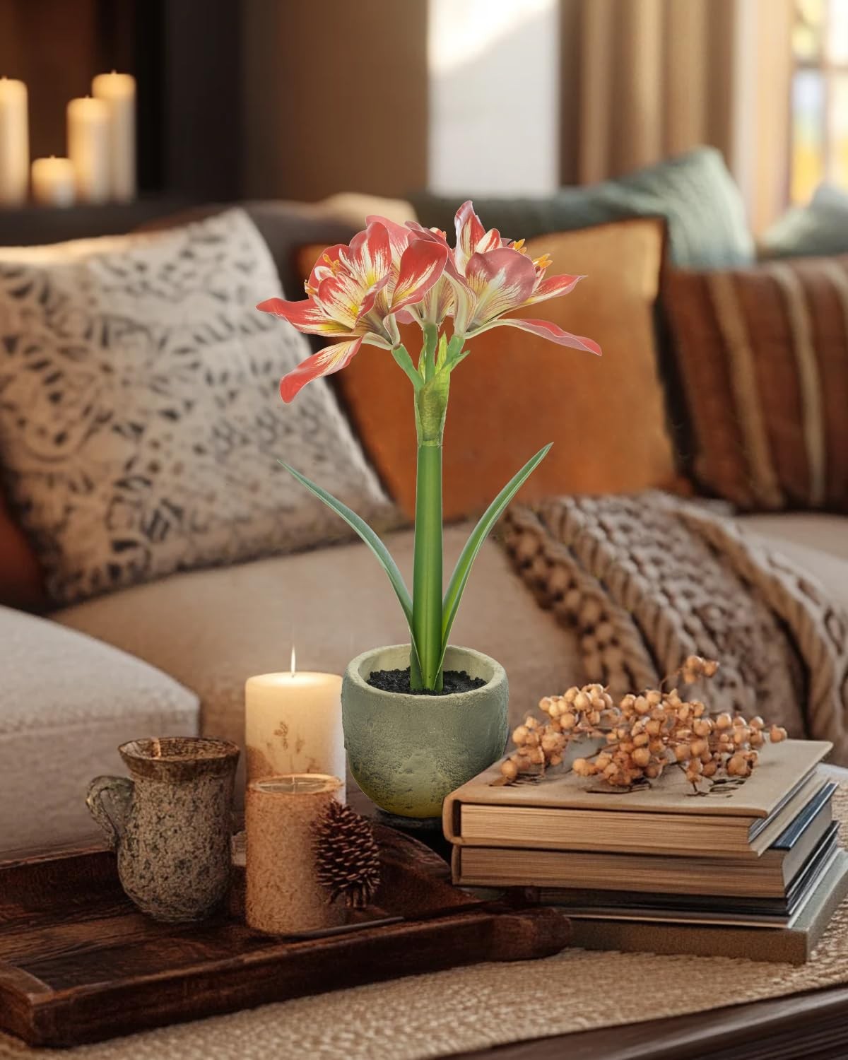 Small Fake Plants 14.9 Amaryllis Bulbs Fake Flowers Potted Artificial Plants …
